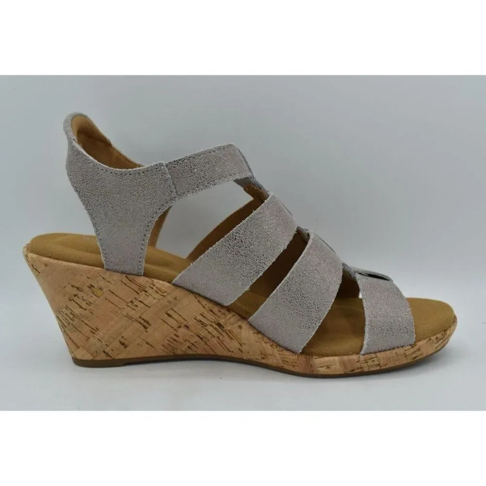 Rockport Women Size 11 Briah New Gladiator Metallic Leather Wedge Sandals Shoes‎